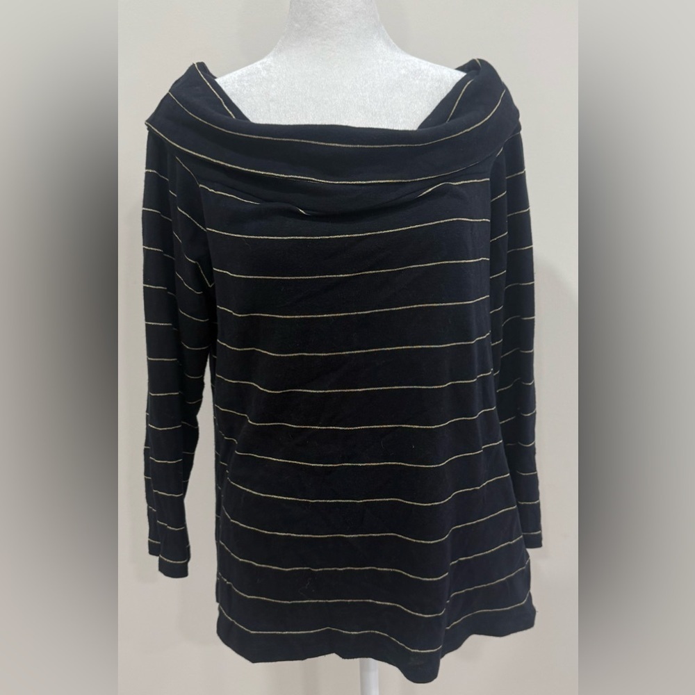 Lauren Ralph Lauren Sweater Womens Black Gold Stripes Off The Shoulder Size XL